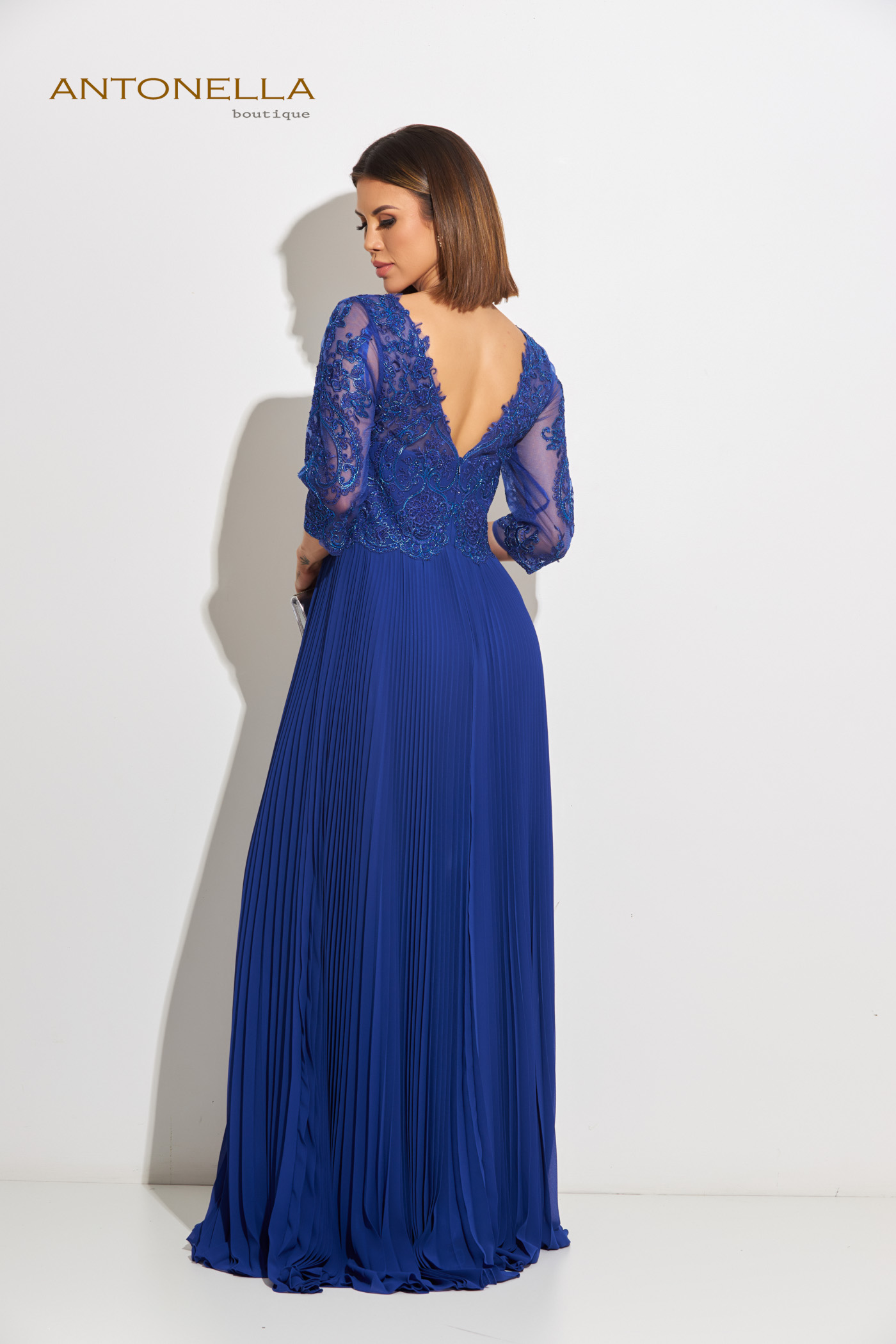 Vestido Gala Azul Rey Manga Tres Cuartos Con Pedreria – foto 5