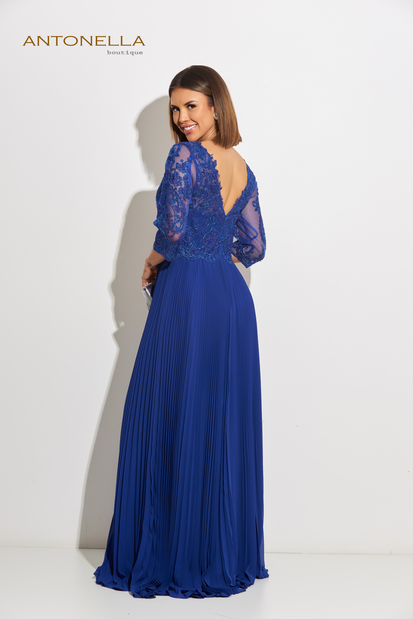 Vestido Gala Azul Rey Manga Tres Cuartos Con Pedreria – foto 6