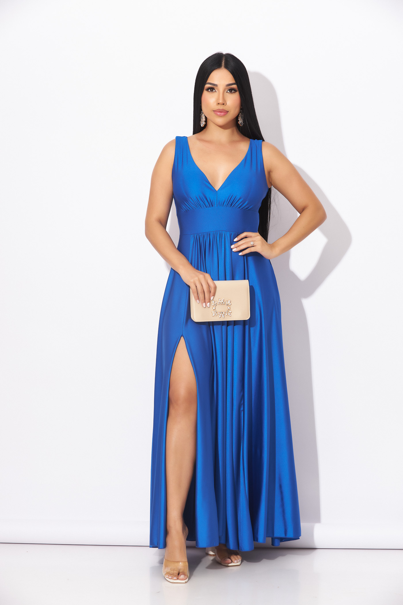 Vestido Gala Largo Azul Rey Largo Licra Fria