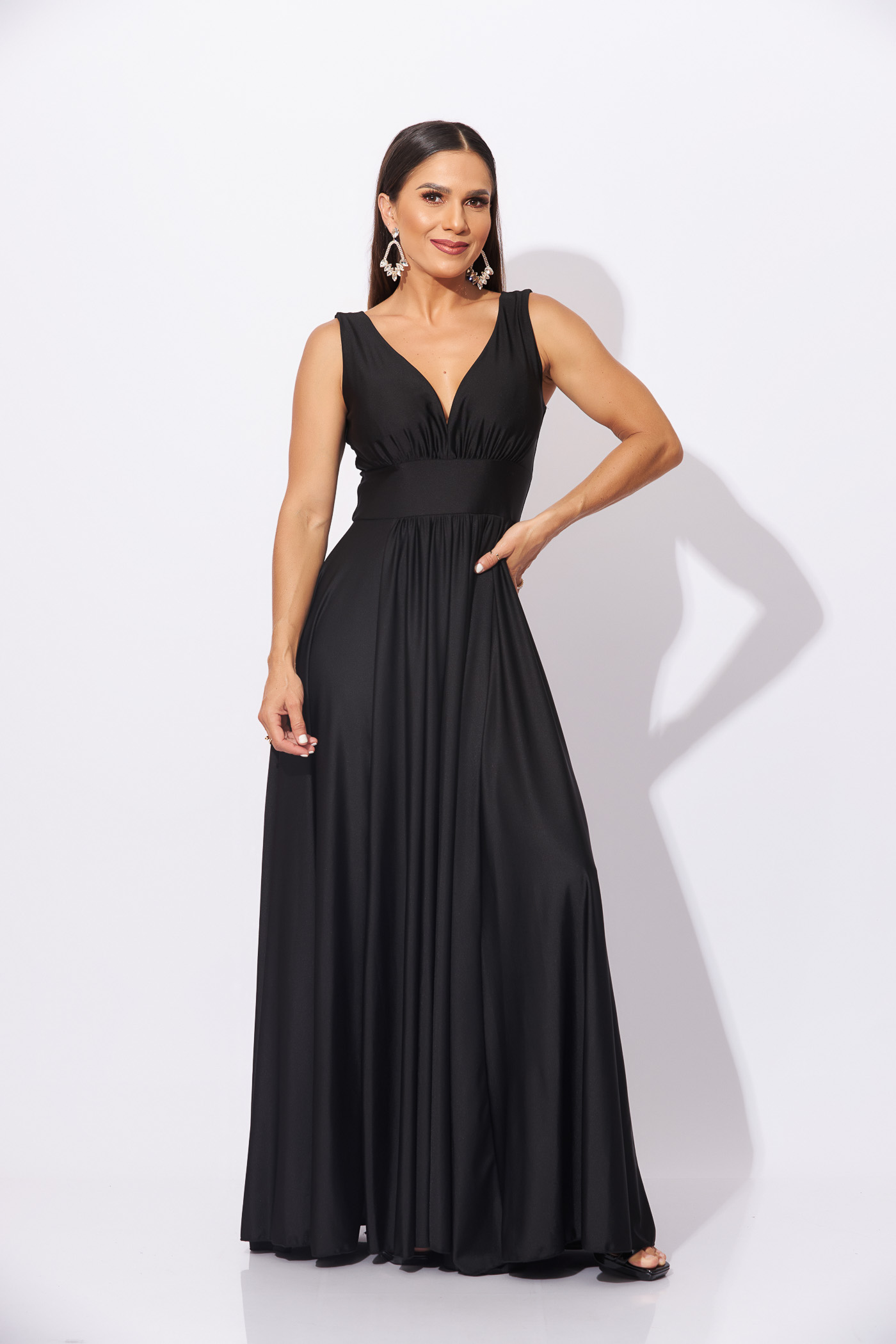 Vestido Gala Negro Esmeralda Licra Fria