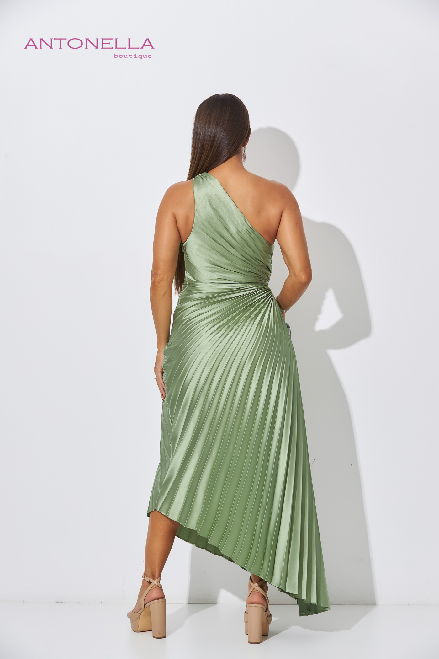 Vestido Gala Midi Sage Plisado – foto 3