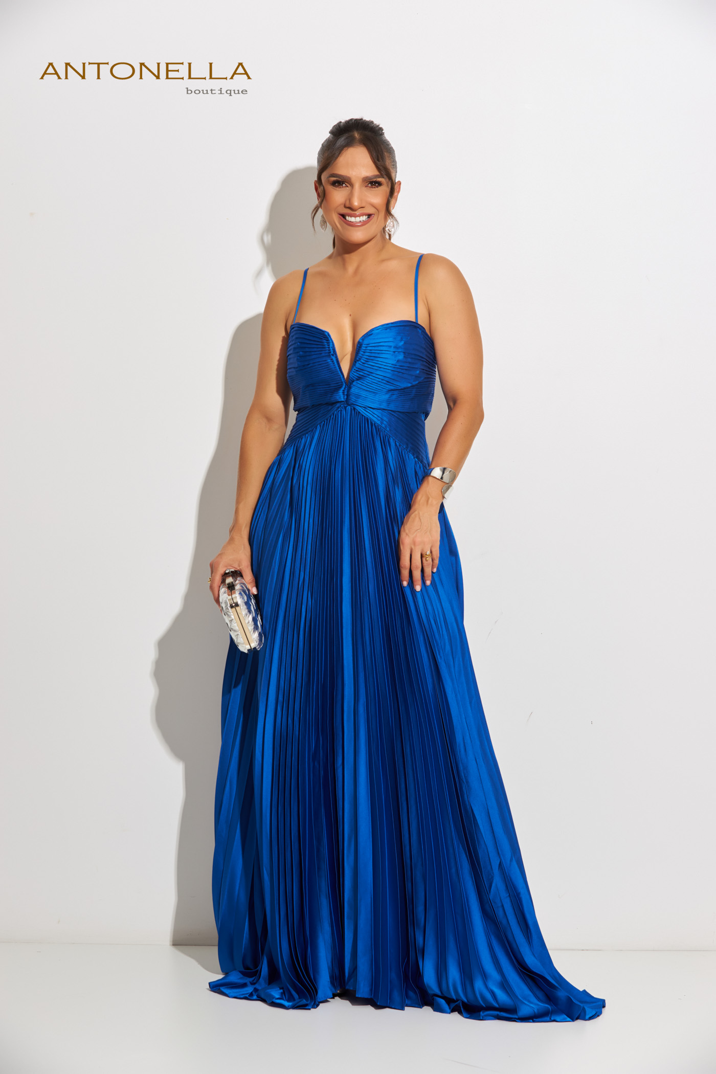 Vestido De Gala Azul Rey Plizado