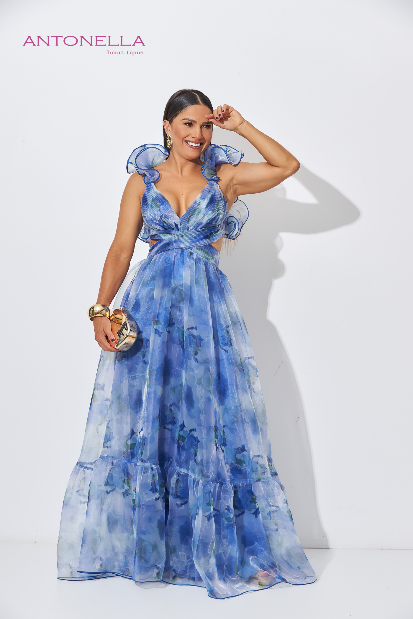 Vestido Largo Lila Estampado Azul – foto 1