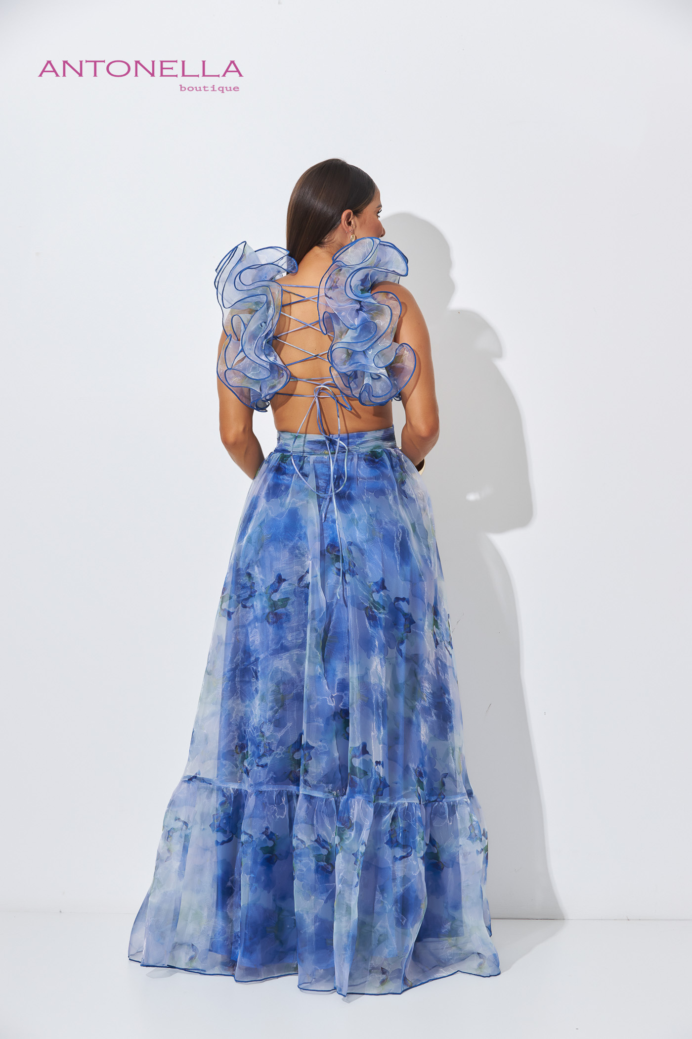 Vestido Largo Lila Estampado Azul – foto 4