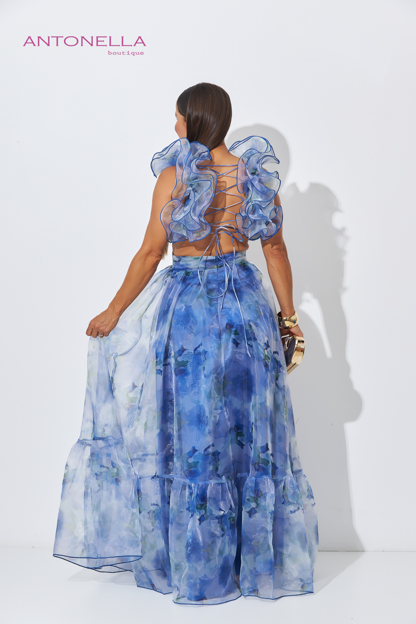 Vestido Largo Lila Estampado Azul – foto 5
