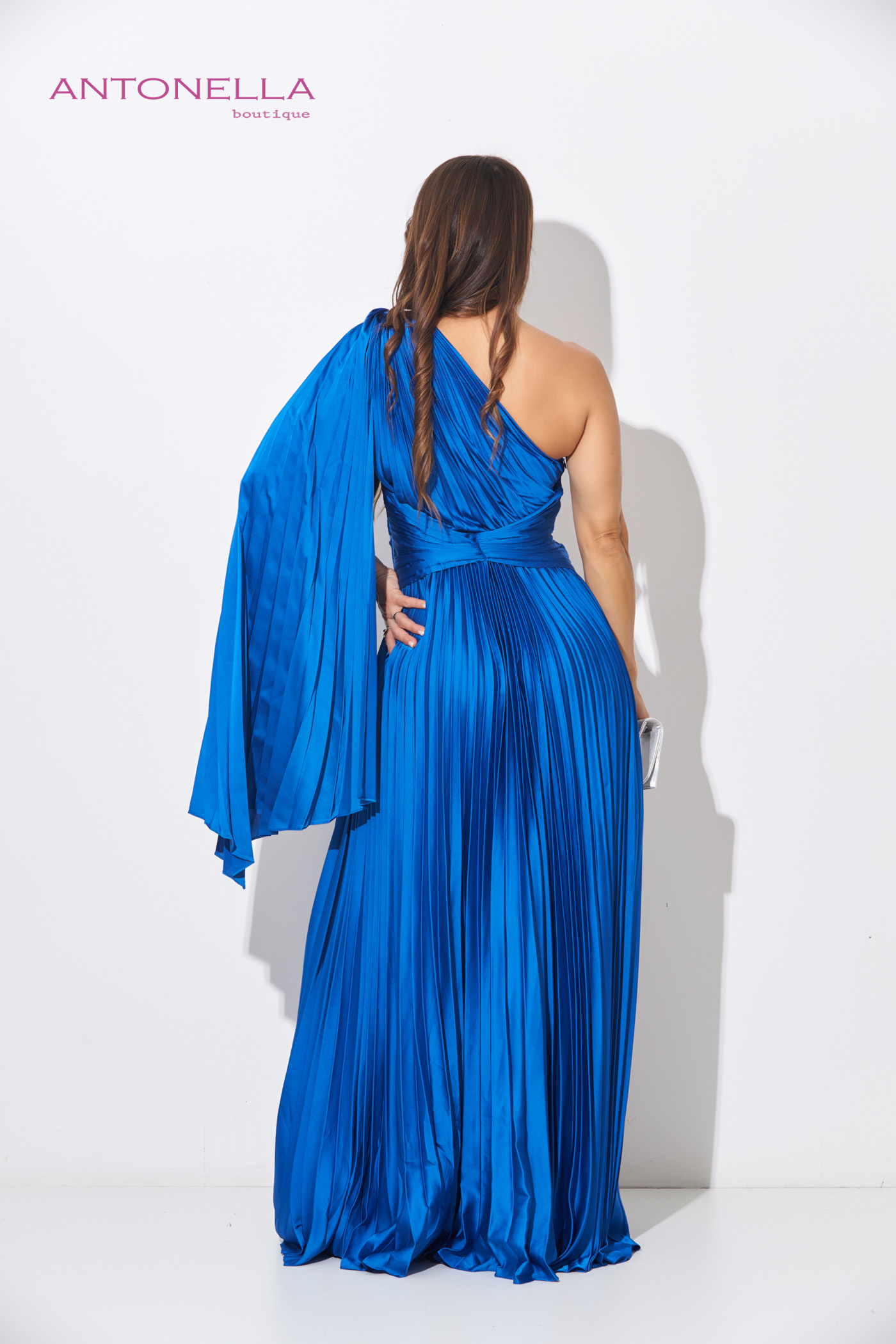 Vestido Gala Azul Rey Plizado De Un Solo Hombro – foto 2