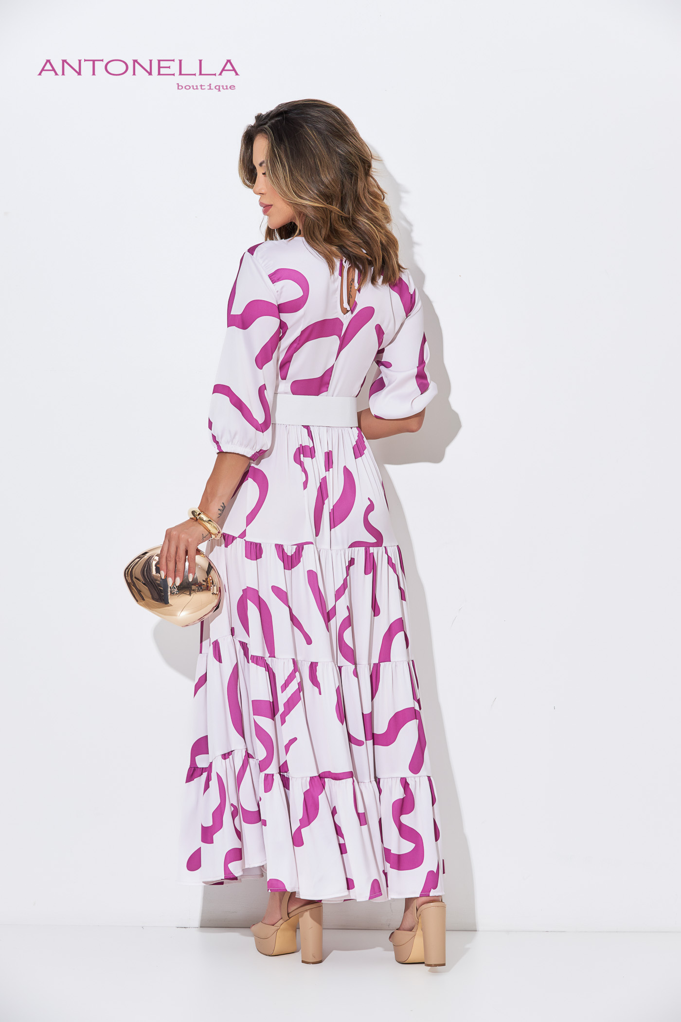 Vestido Largo Blanco Estampado Magenta – foto 5