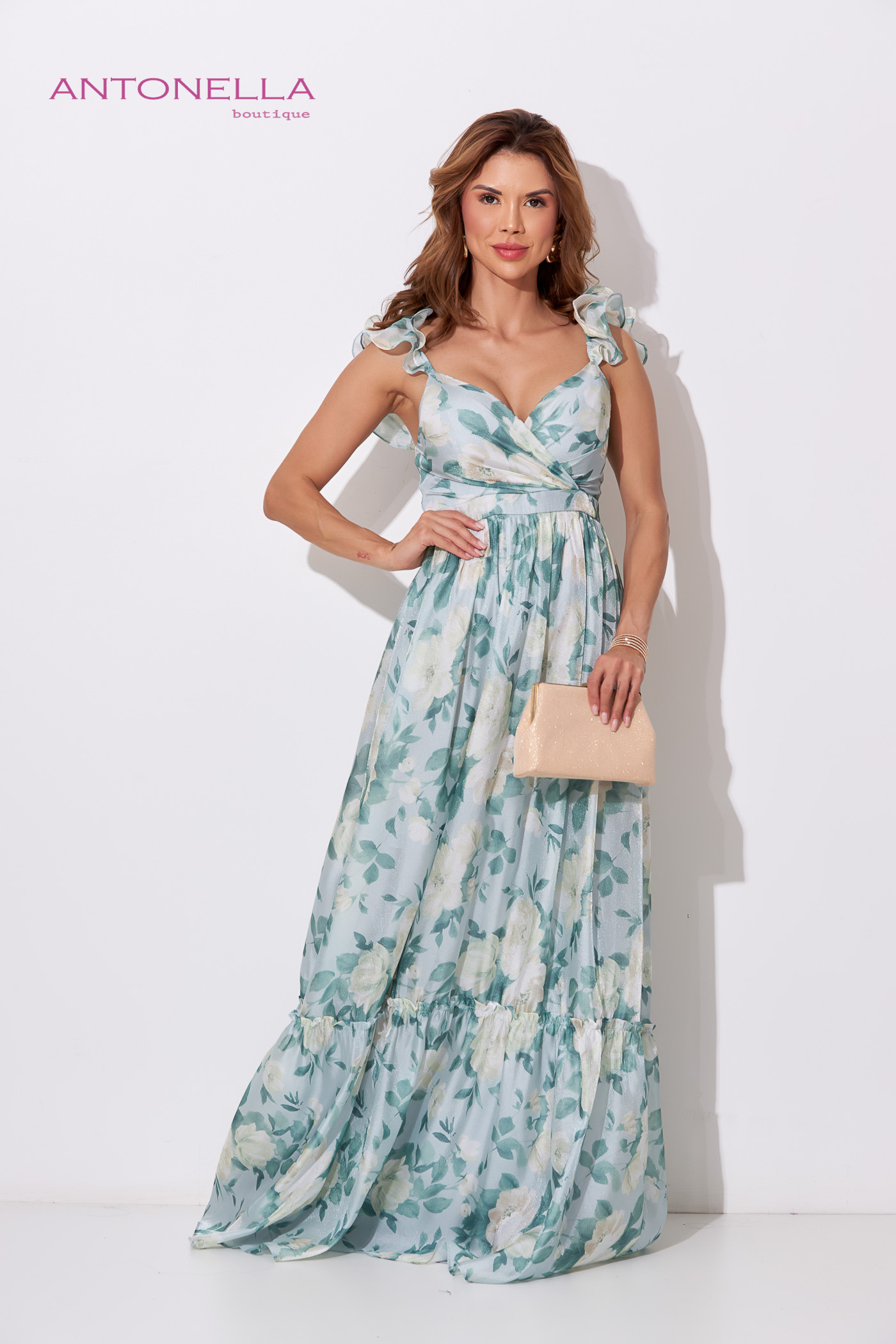 Vestido Gala Verde Multi Flores – foto 1
