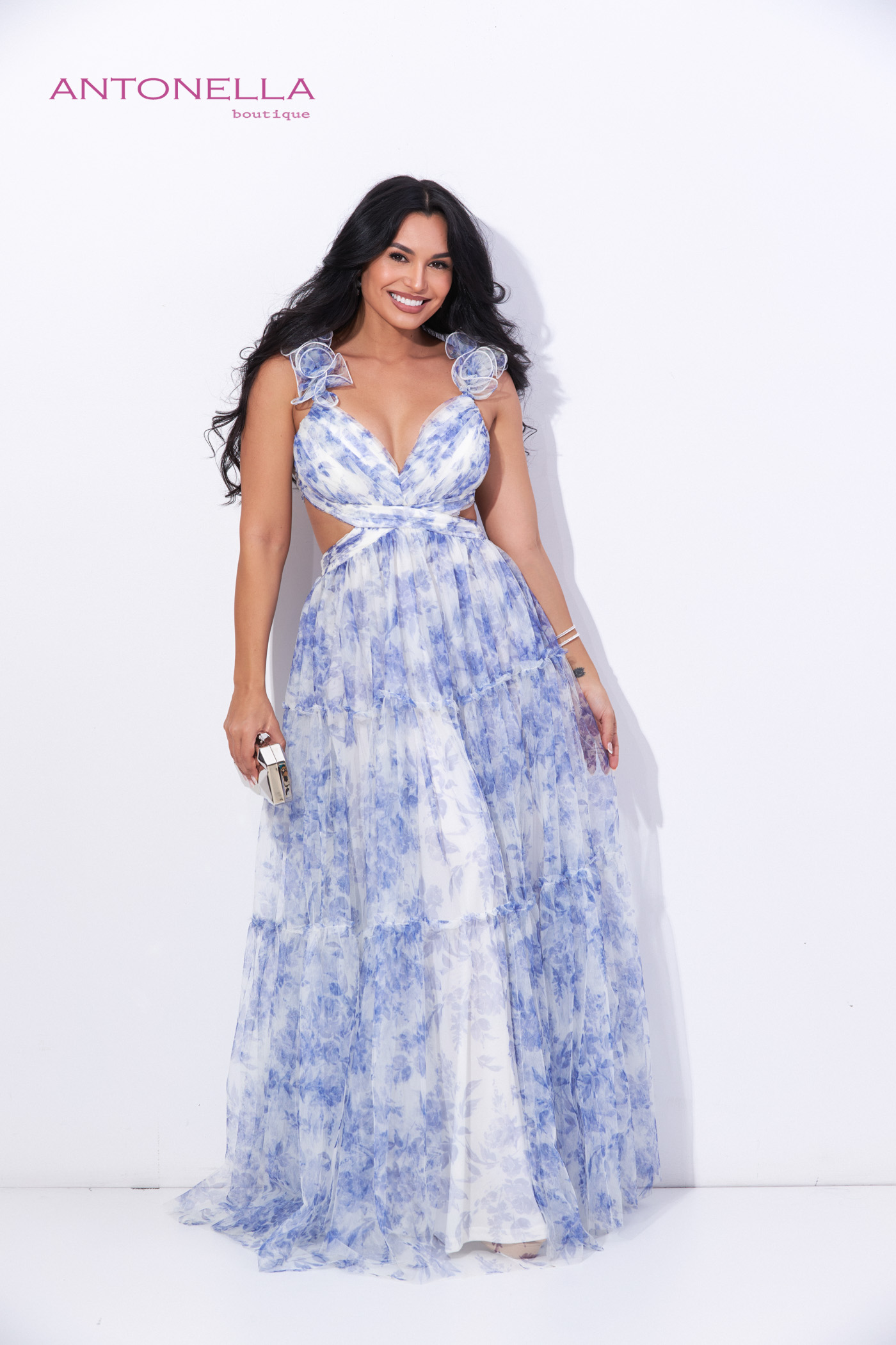 Vestido Gala Celeste Flores – foto 1