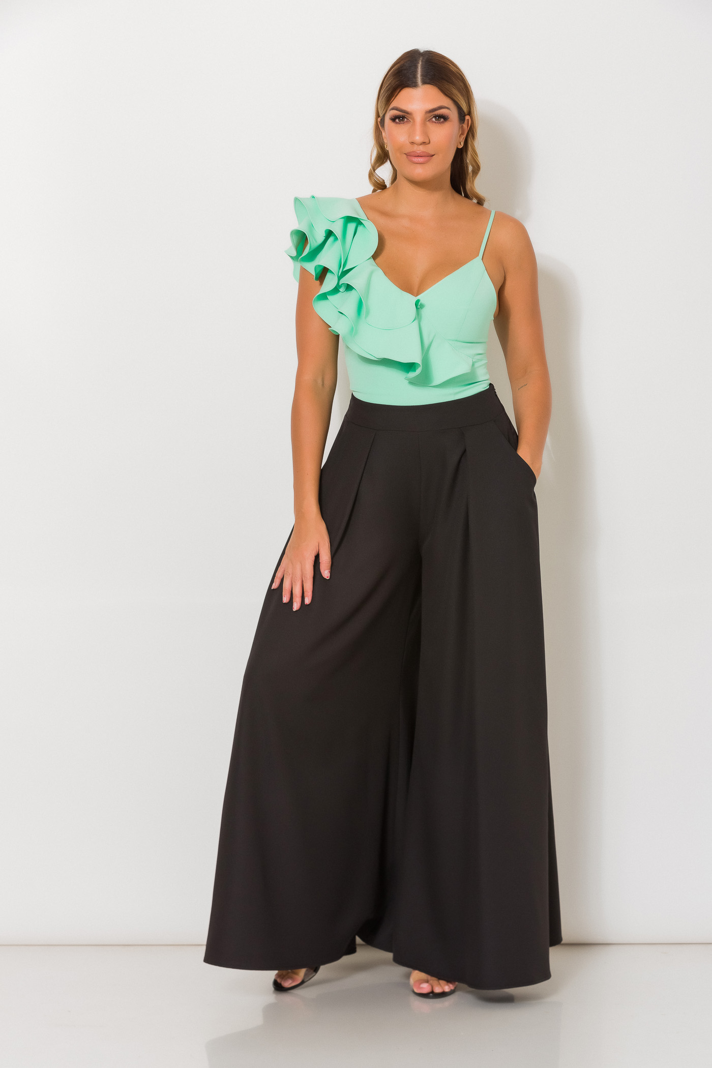 Pants Palazzo Con Tirantes Palazzo Negro Para Fiesta De Noche