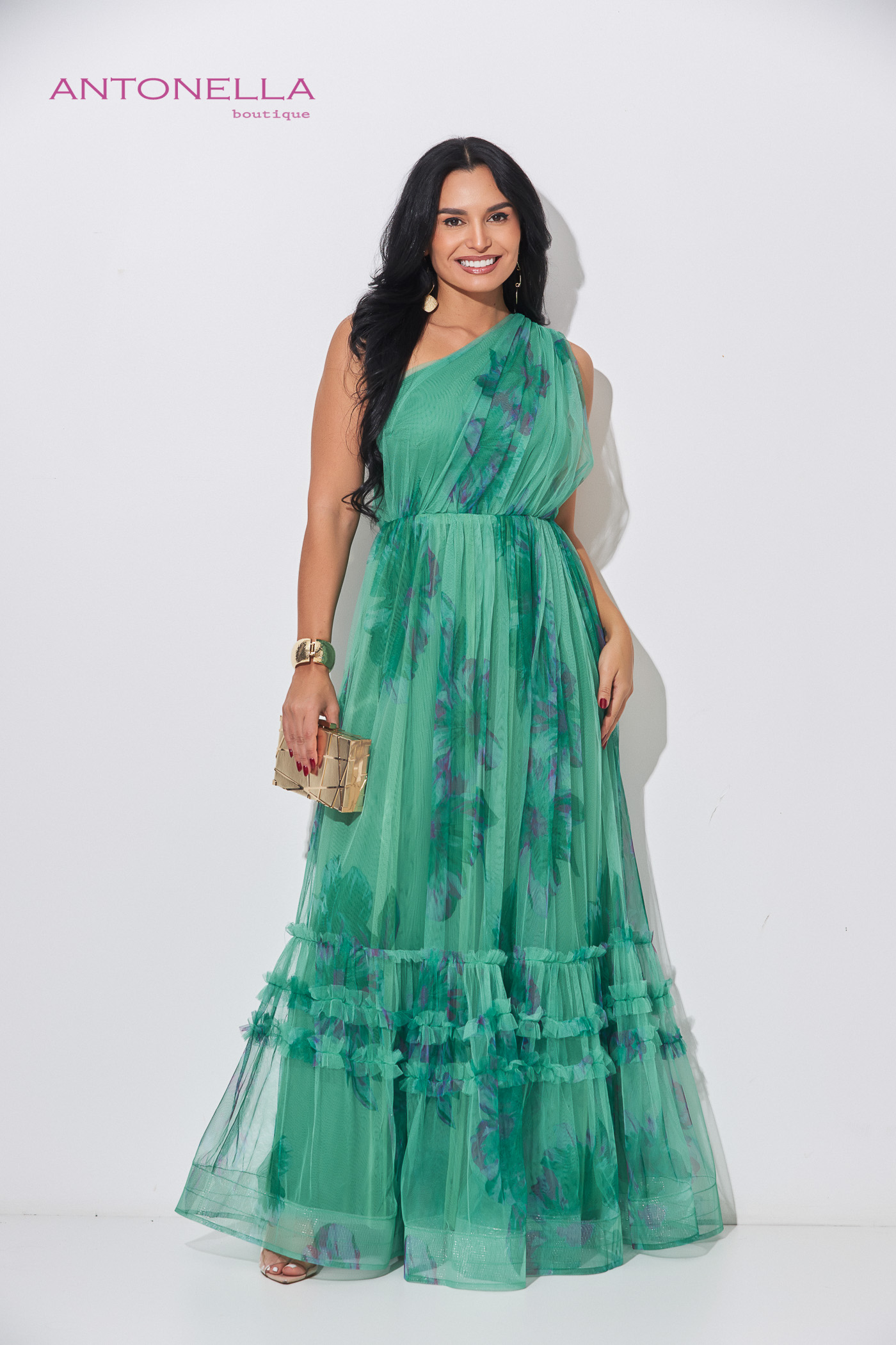 Vestido Largo Verde Estampado Flores – foto 1
