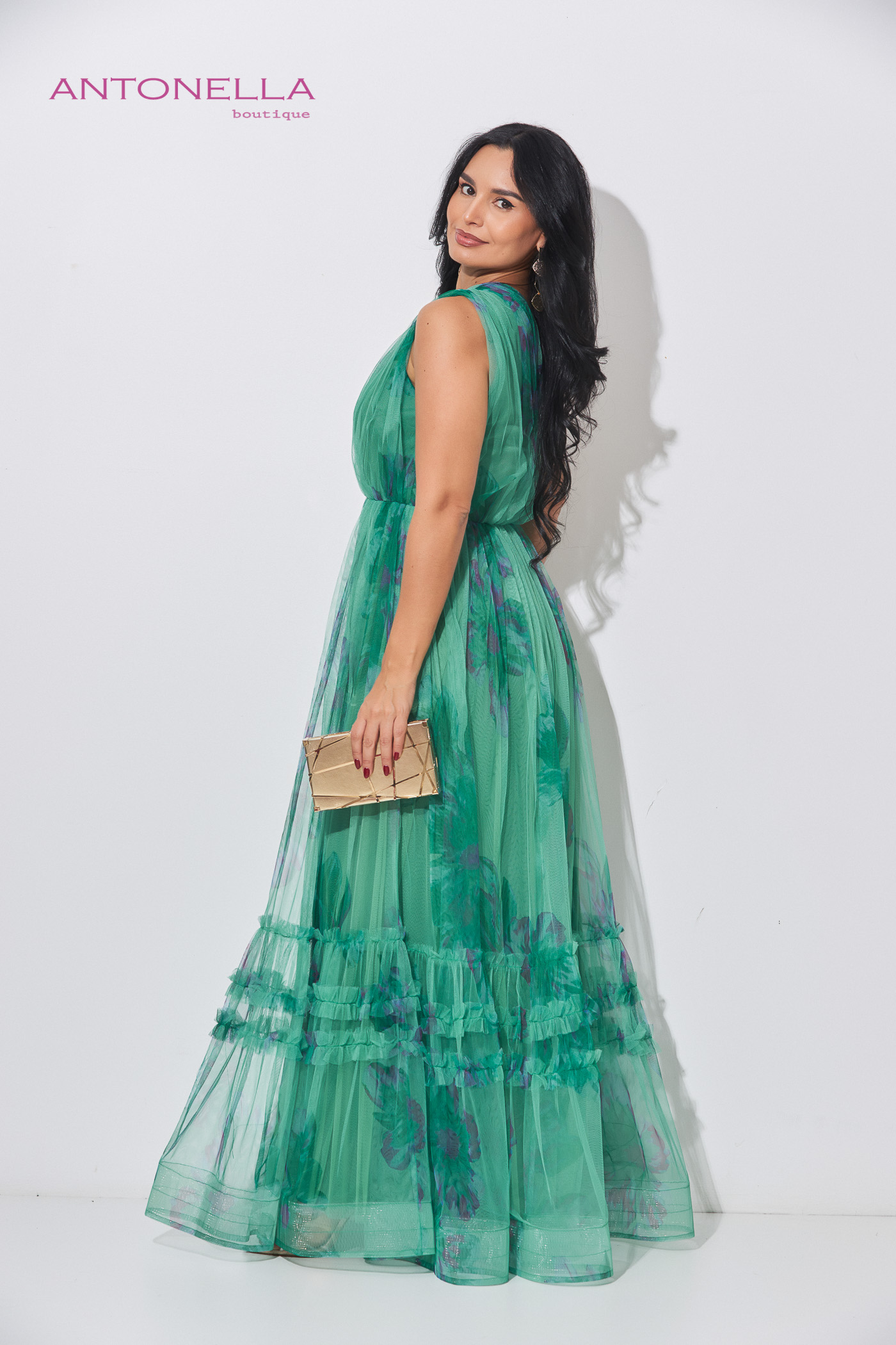 Vestido Largo Verde Estampado Flores – foto 3