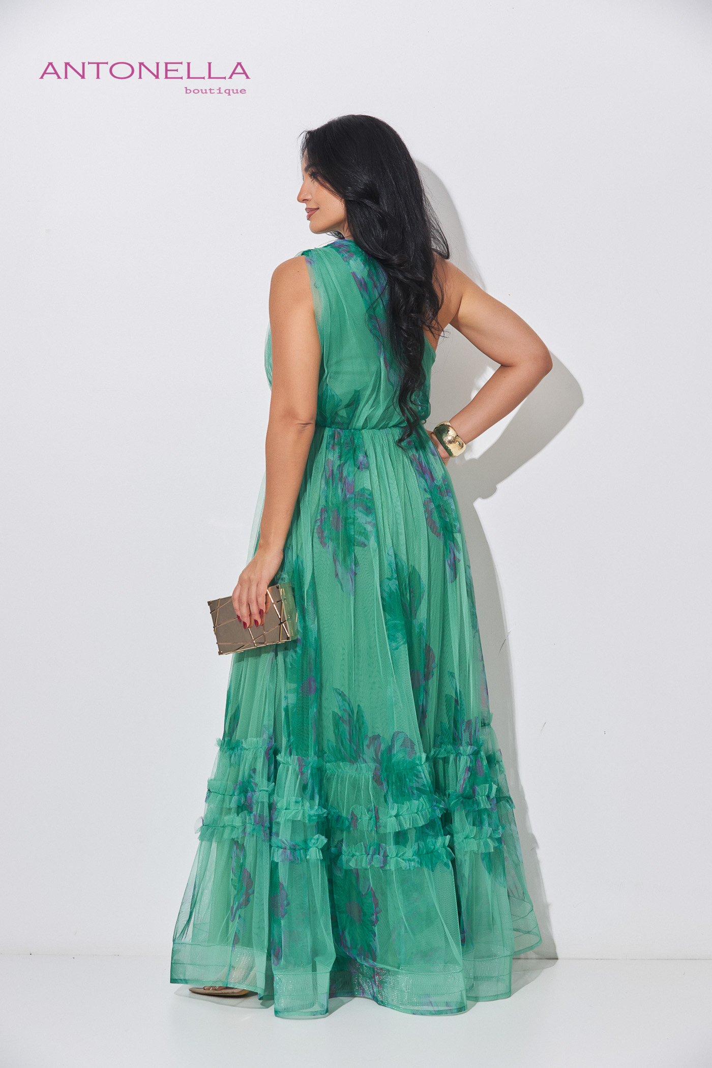 Vestido Largo Verde Estampado Flores – foto 4