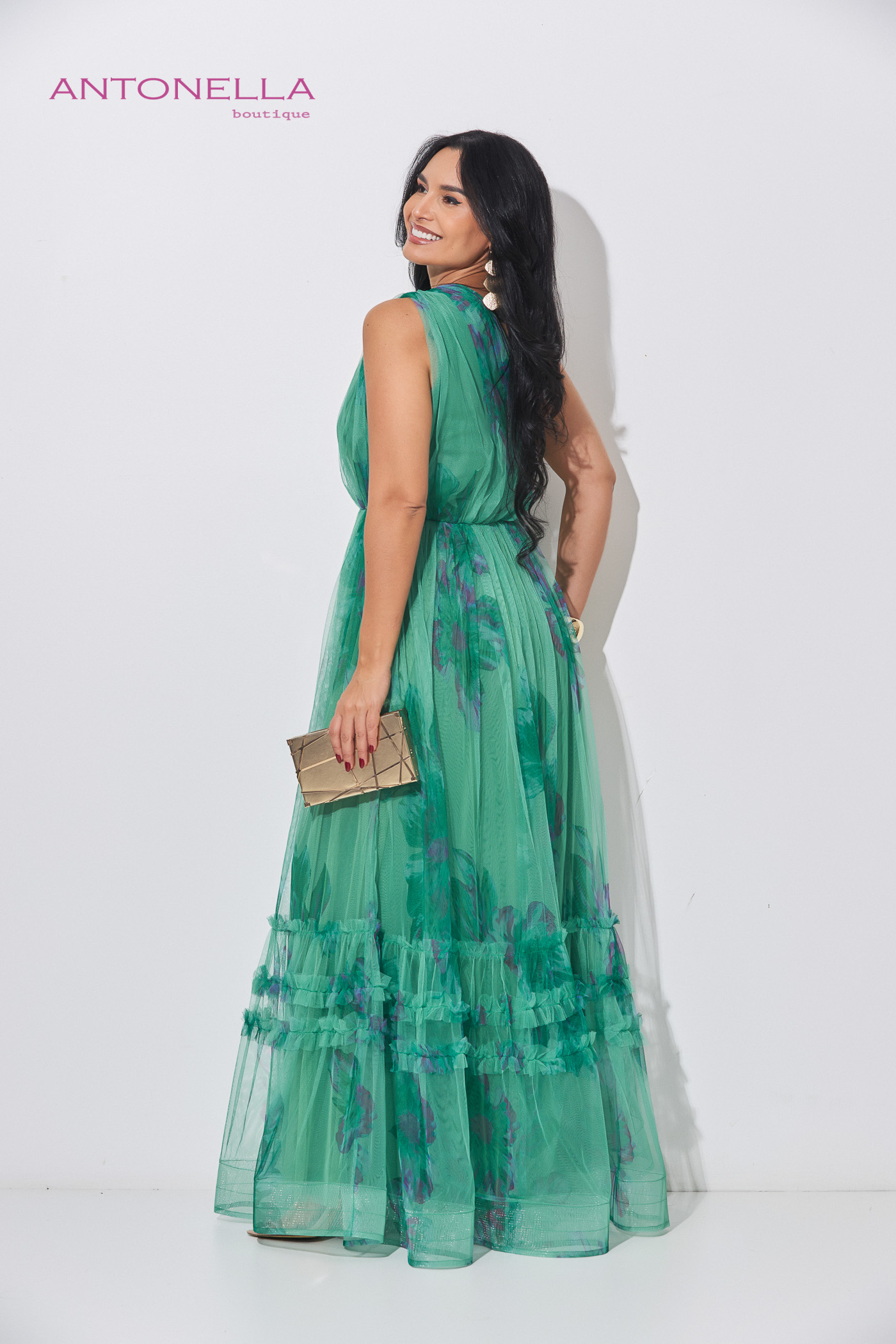Vestido Largo Verde Estampado Flores – foto 5
