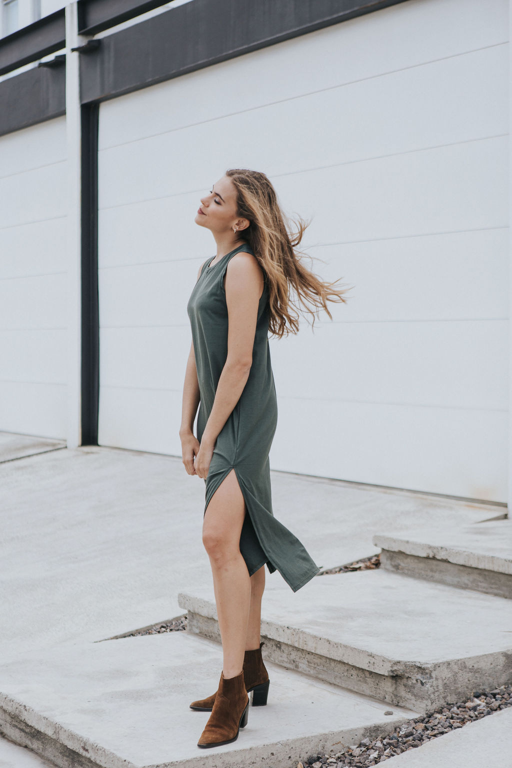 Midi vestido musgo