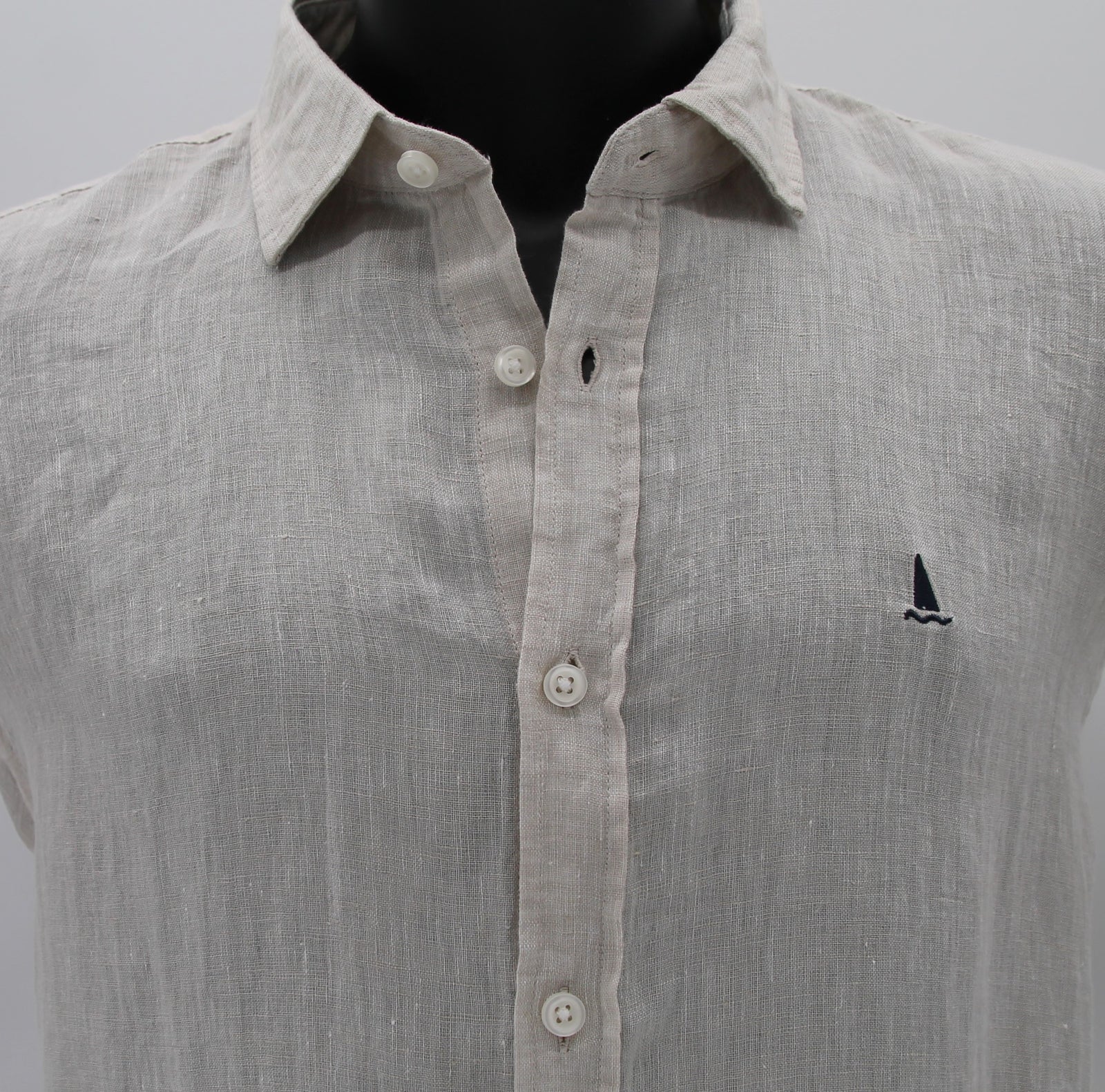 Camisa Lino Manga Corta Beige