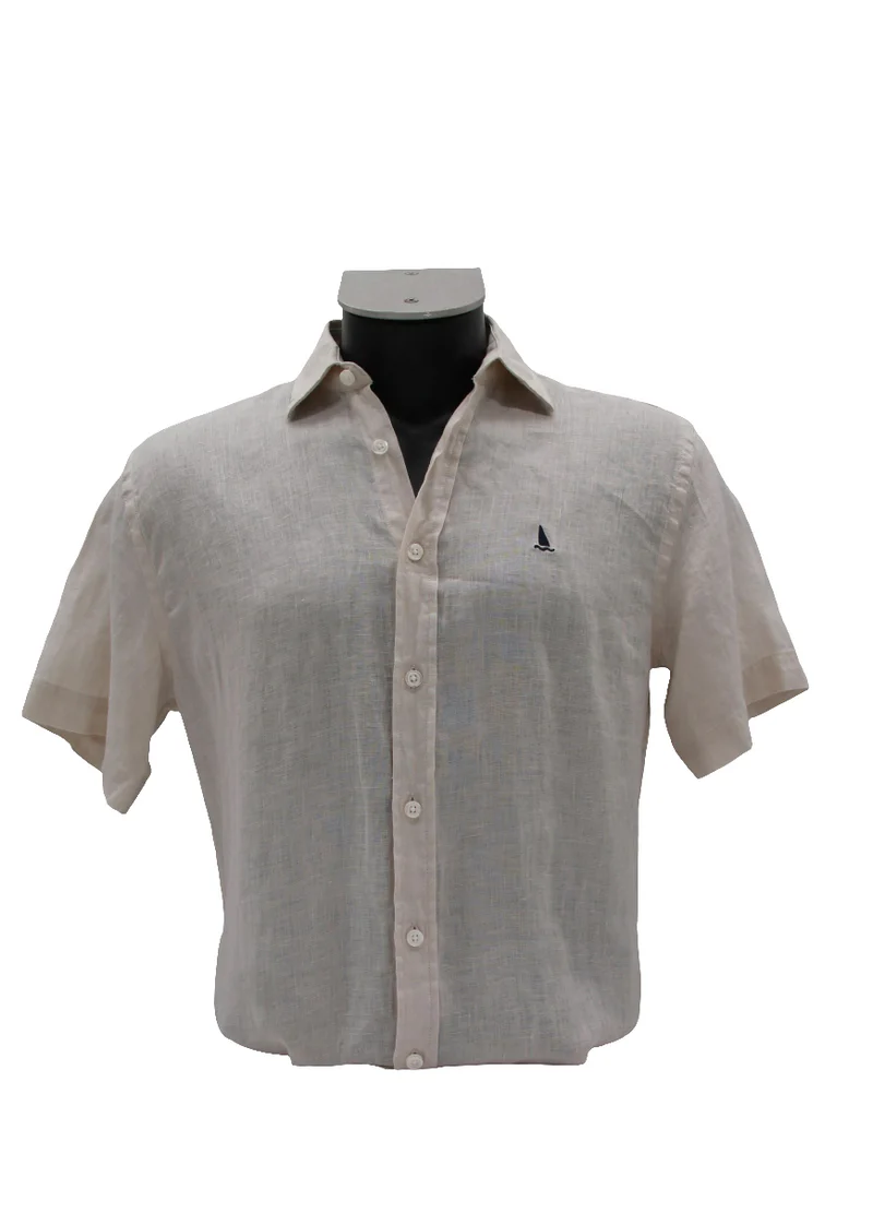 Camisa Lino Manga Corta Beige