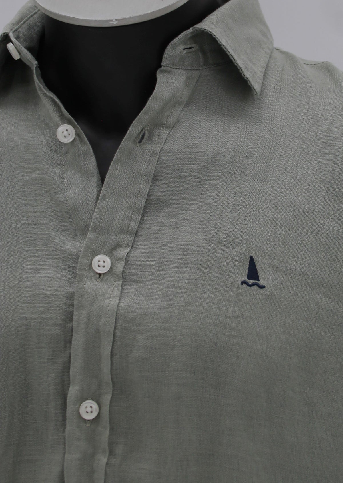 Camisa Lino Manga Corta Kaki