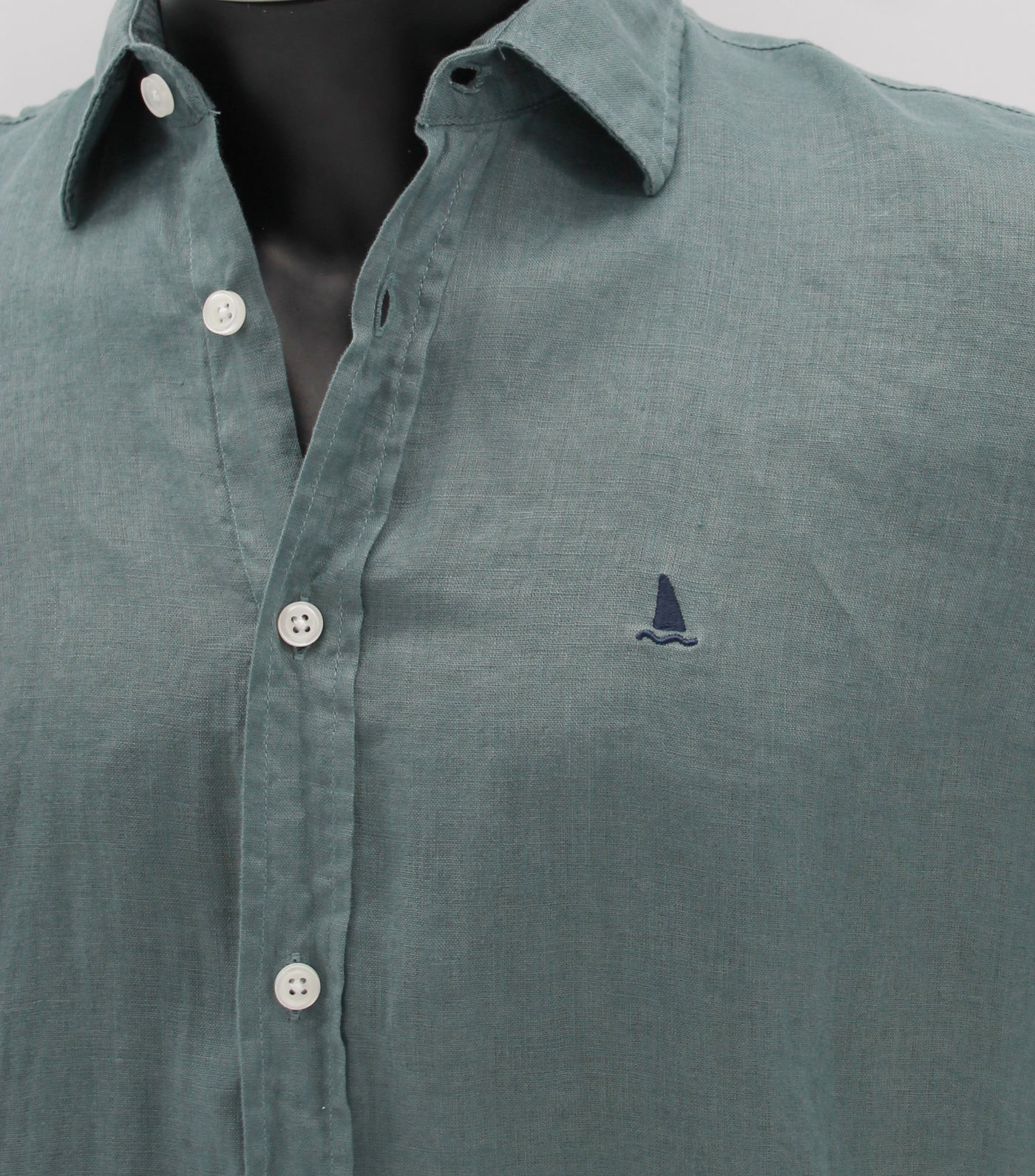Camisa Lino Manga Corta Verde Grisaseo