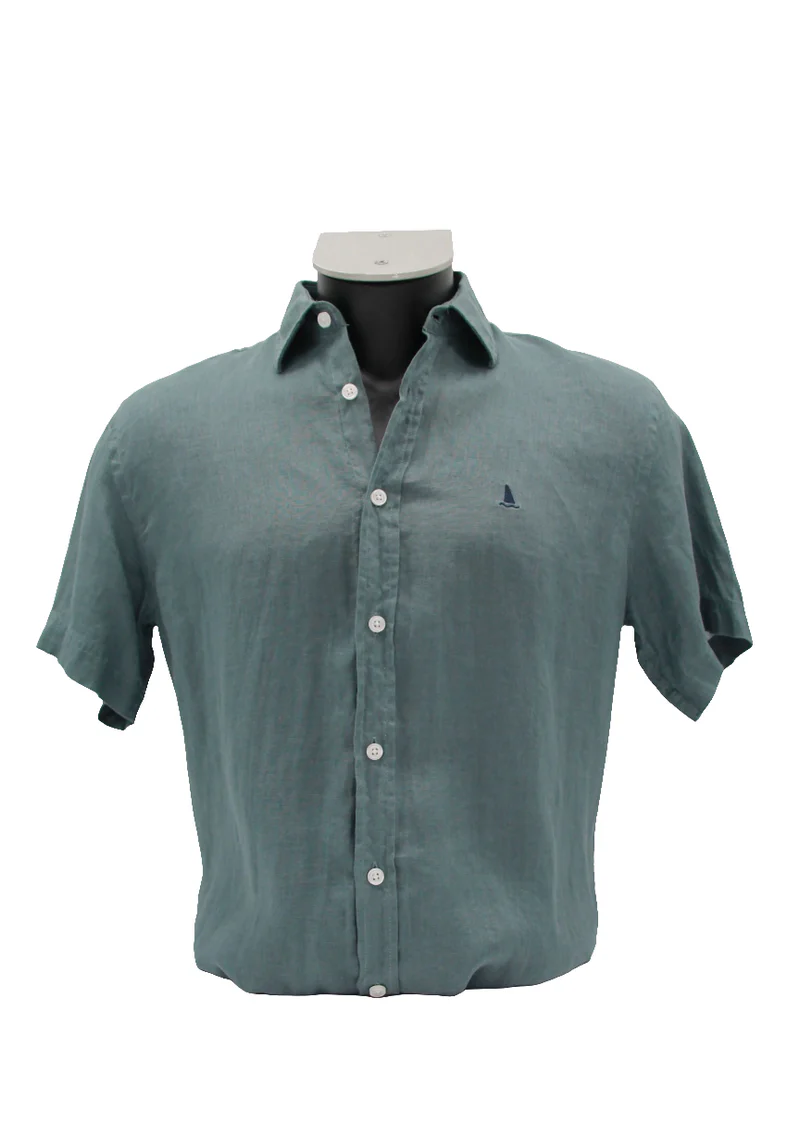 Camisa Lino Manga Corta Verde Grisaseo