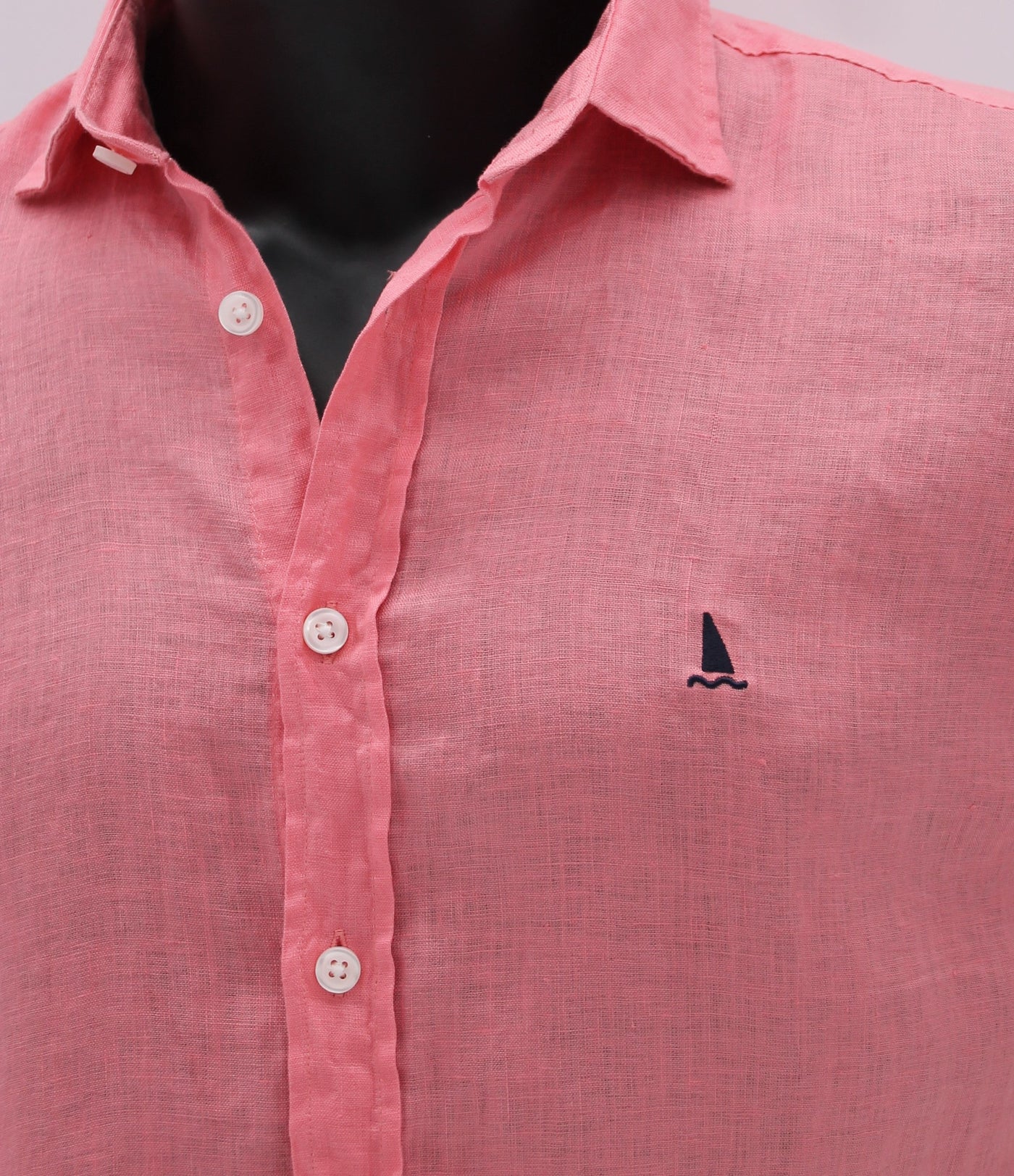 Camisa Lino Manga Larga Coral