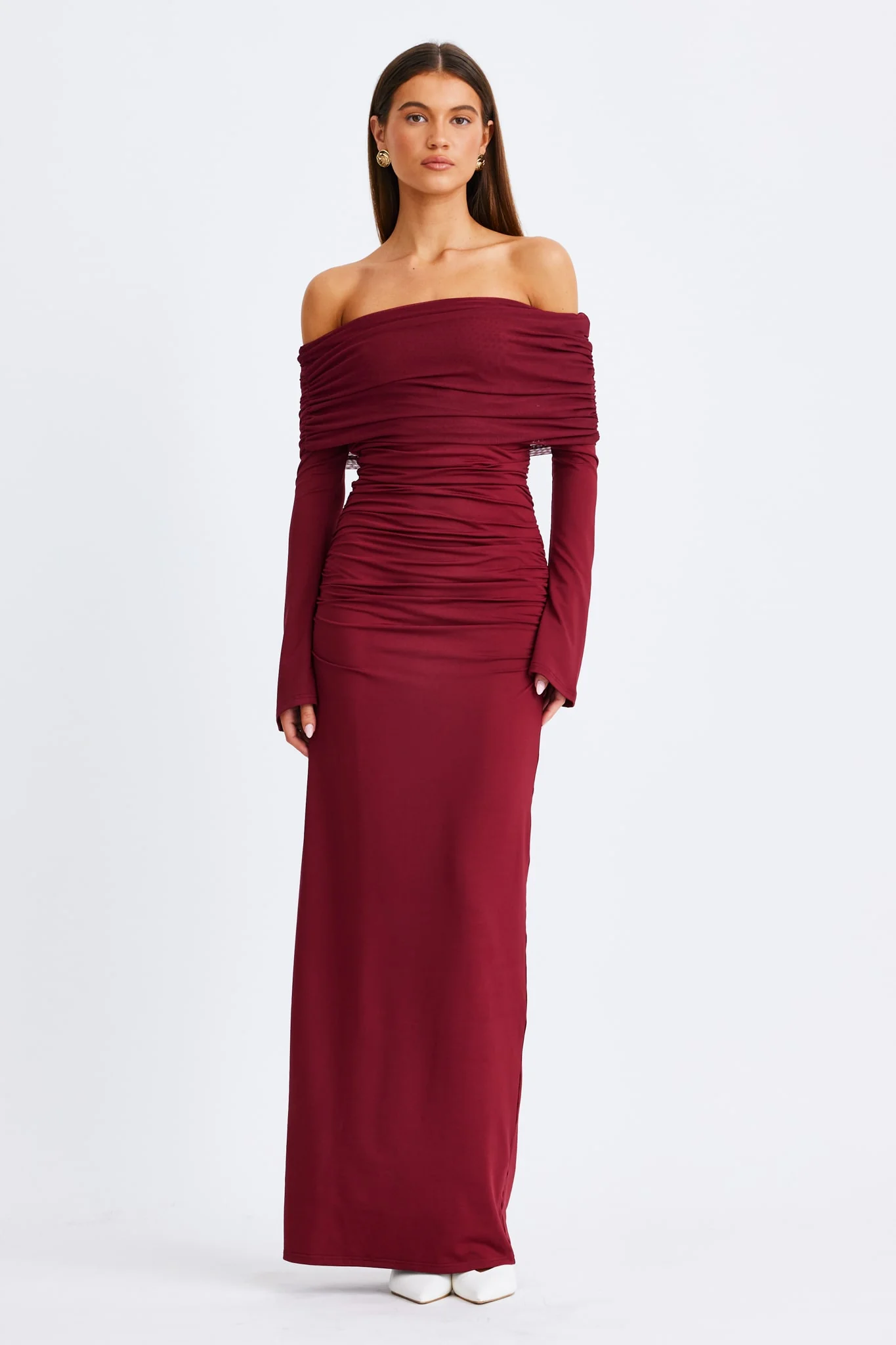 Stevie Off Shoulder Long Sleeve Maxi Dress Wine – foto 1