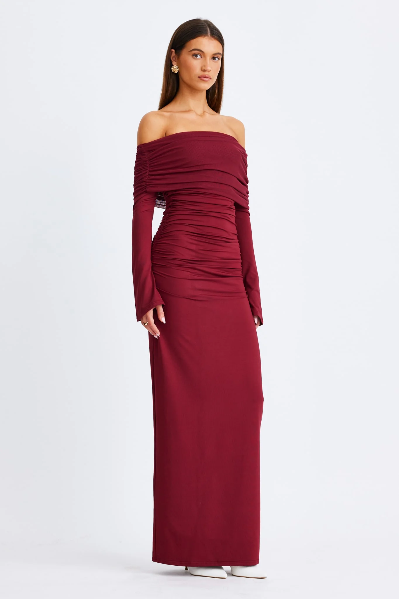 Stevie Off Shoulder Long Sleeve Maxi Dress Wine – foto 2
