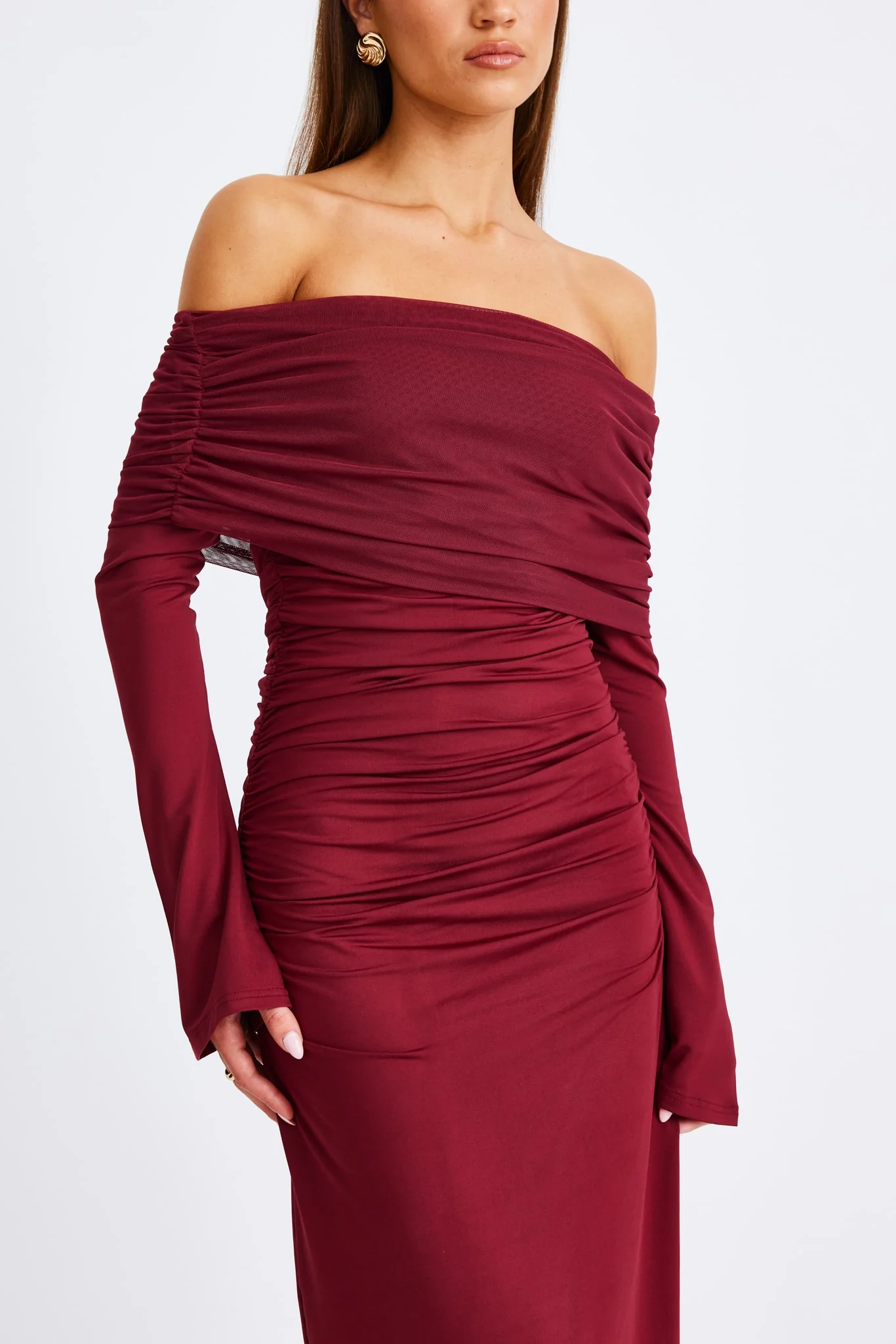 Stevie Off Shoulder Long Sleeve Maxi Dress Wine – foto 3