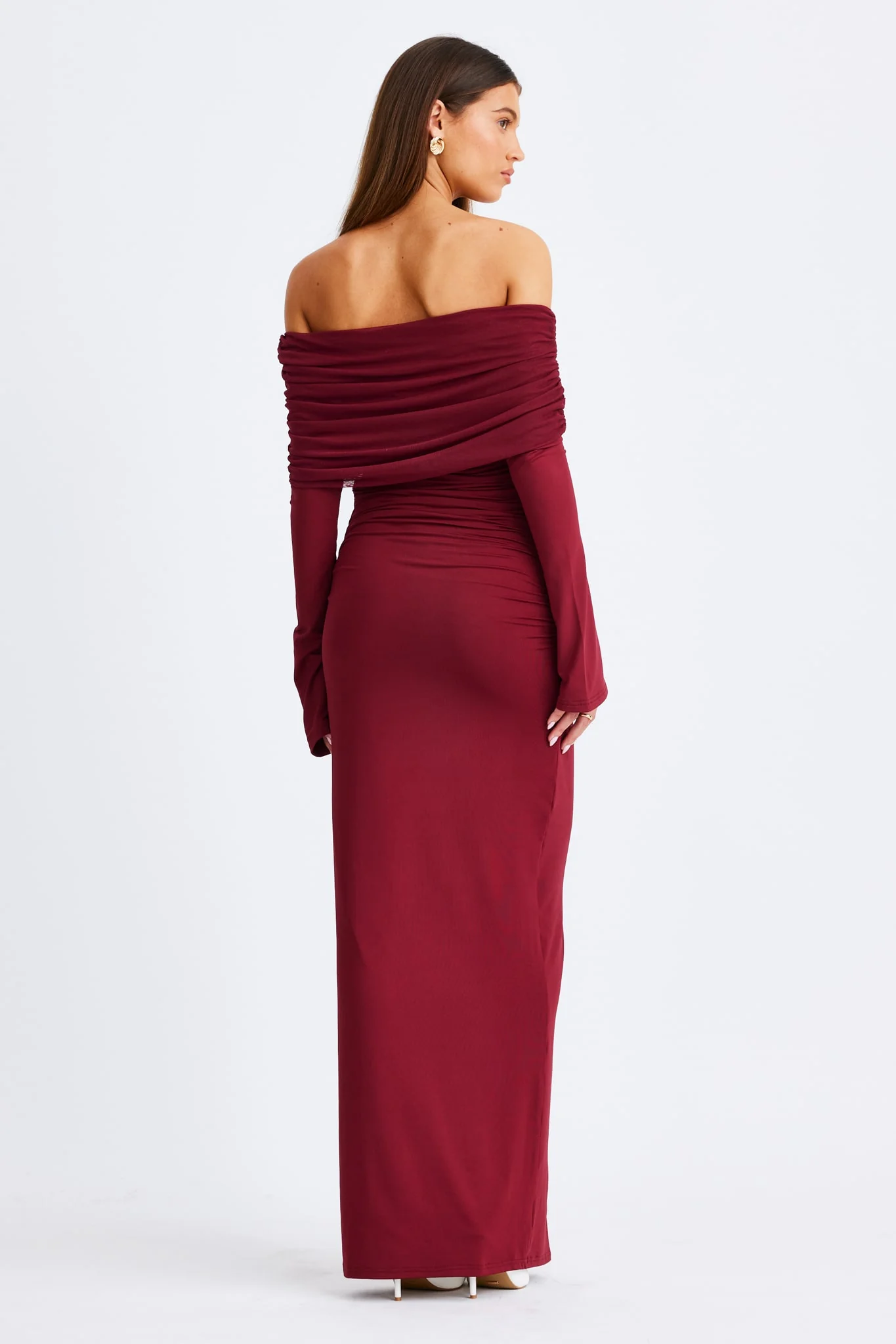 Stevie Off Shoulder Long Sleeve Maxi Dress Wine – foto 4