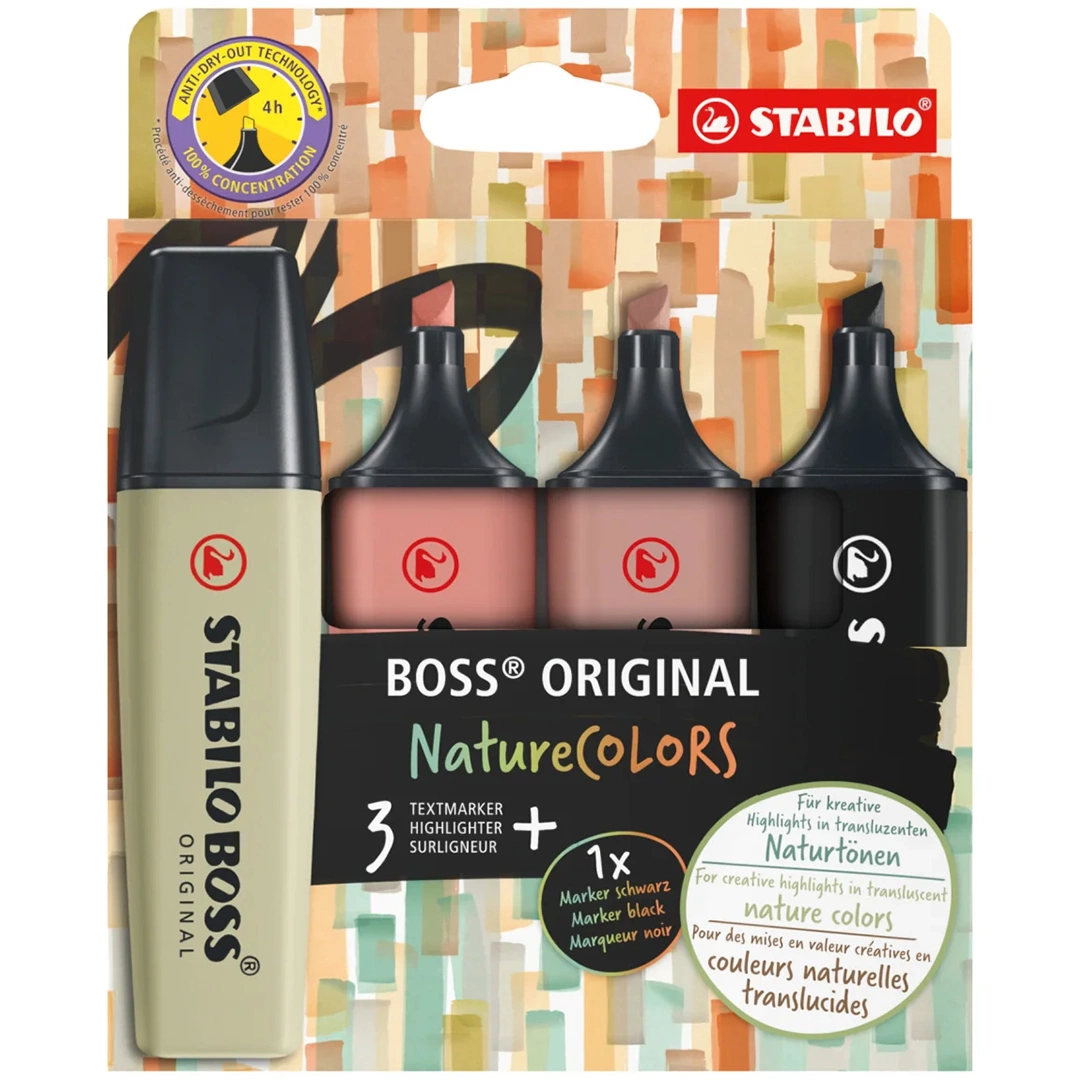STABILO BOSS NATURE 3 COLORES + NEGRO
