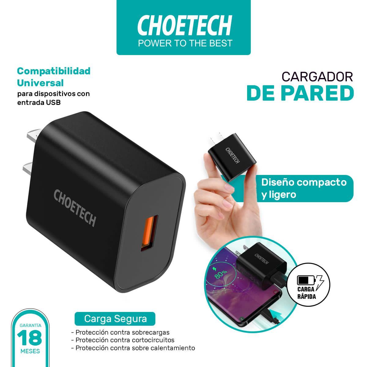 CHOETECH CARGADOR DE PARED USB 18W