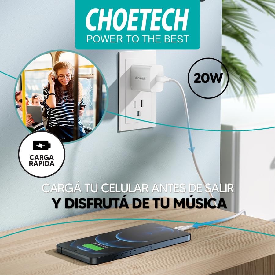 CHOETECH CARGADOR DE PARED 20W BLANCO