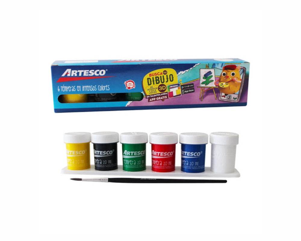 ARTESCO TEMPERA 6 COLORES CON PINCEL