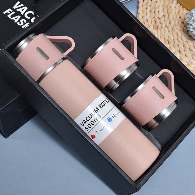 SET BOTELLA CON TAZAS ROSA