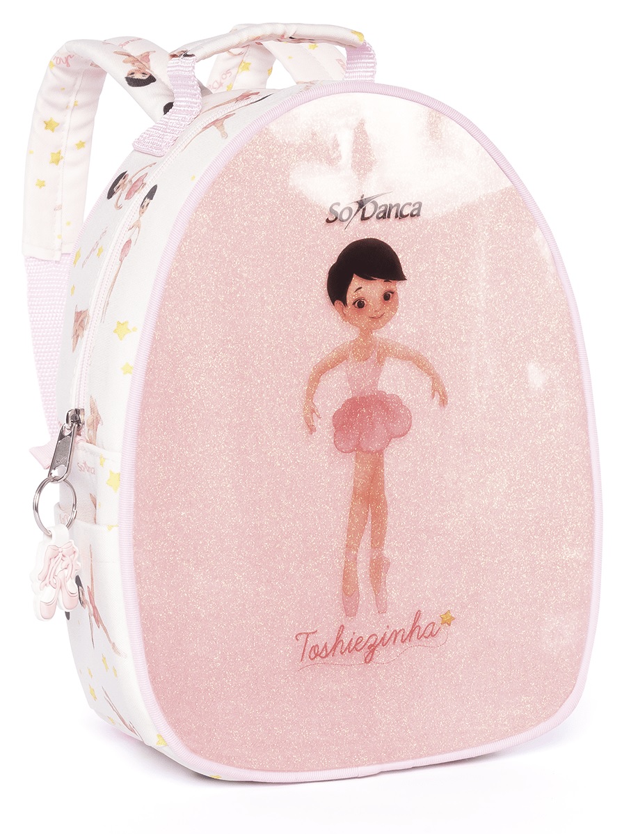 BG-716 MOCHILA PEQUEÑA ESCARCHADA CON LLAVERO Y ESTAMPADO DE NIÑA BAILARINA