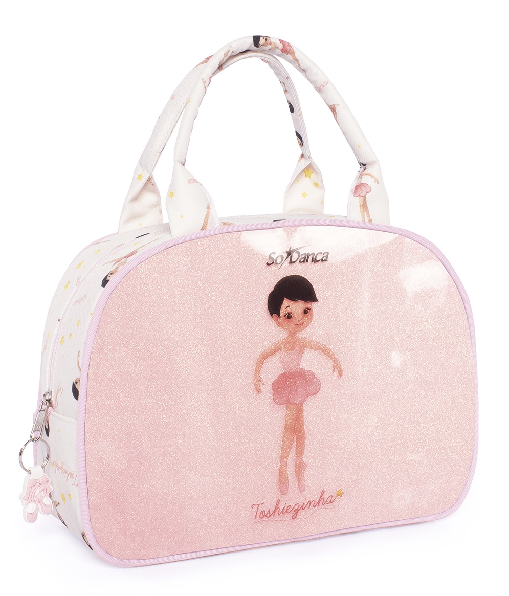 BG-718 BOLSO DE MANO ESCARCHADO CON LLAVERO Y ESTAMPADO DE NIÑA BAILARINA
