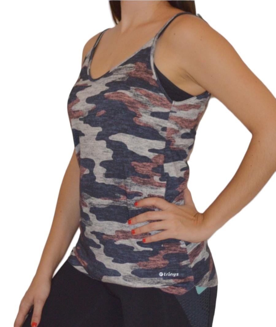 F-13949 BLUSA TIRANTES ESTAMPADO EN AZUL, BLANCO Y CORAL