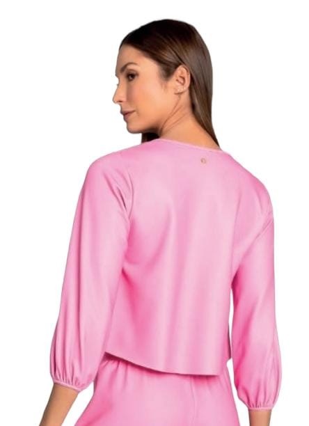 F-14829 BLUSA CROPPED MANGA 3/4 ROSADA