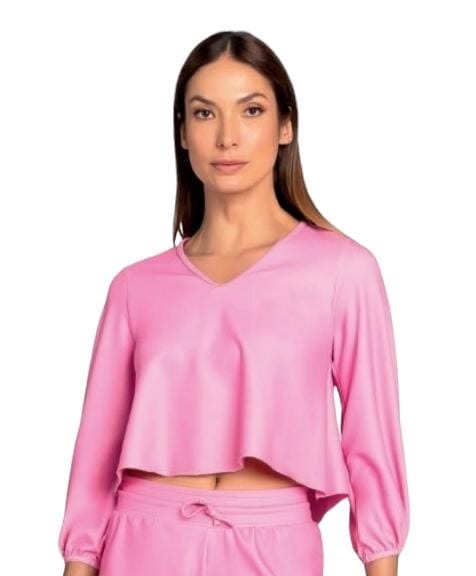 F-14829 BLUSA CROPPED MANGA 3/4 ROSADA