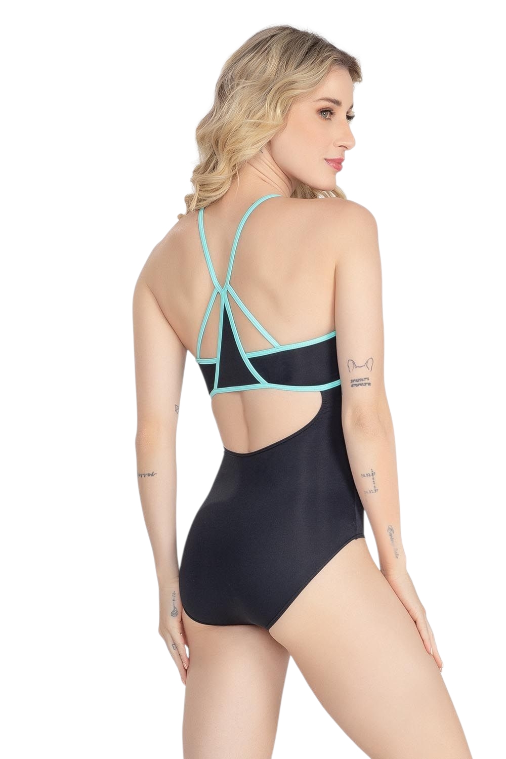 SD2322 LEOTARDO NEGRO DE ADULTO CON DETALLES EN VERDE AGUA – foto 2