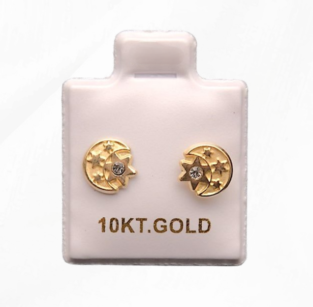Aretes de Oro 10k Luna con estrellas