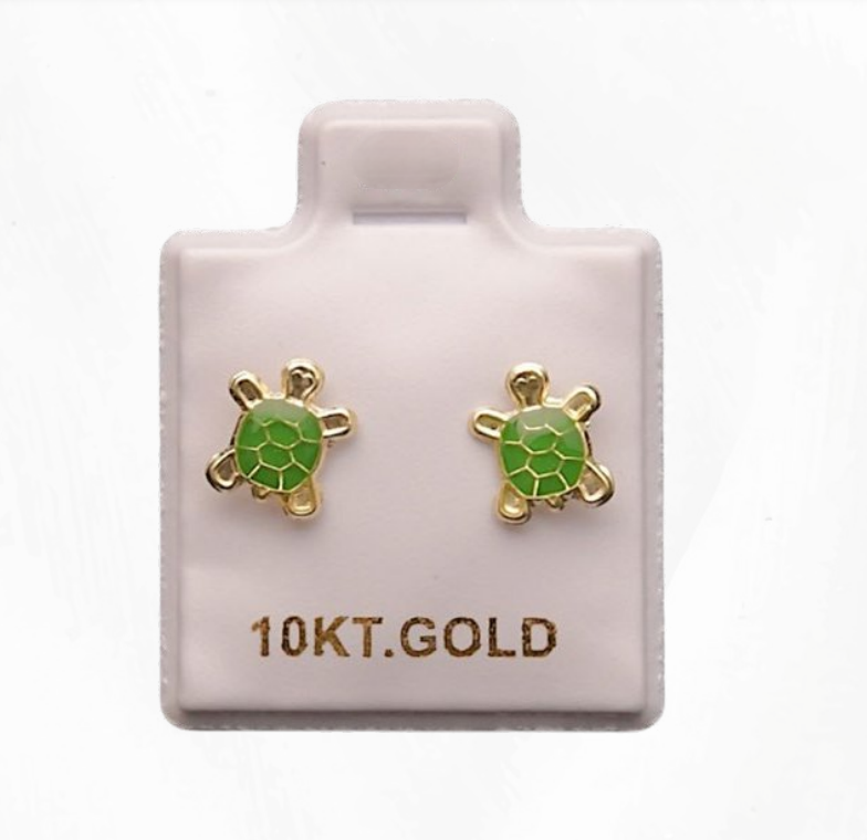 Aretes de Oro 10k Tortuga con color