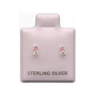 Aretes de Plata 925 Piedra Blanca y Rosada