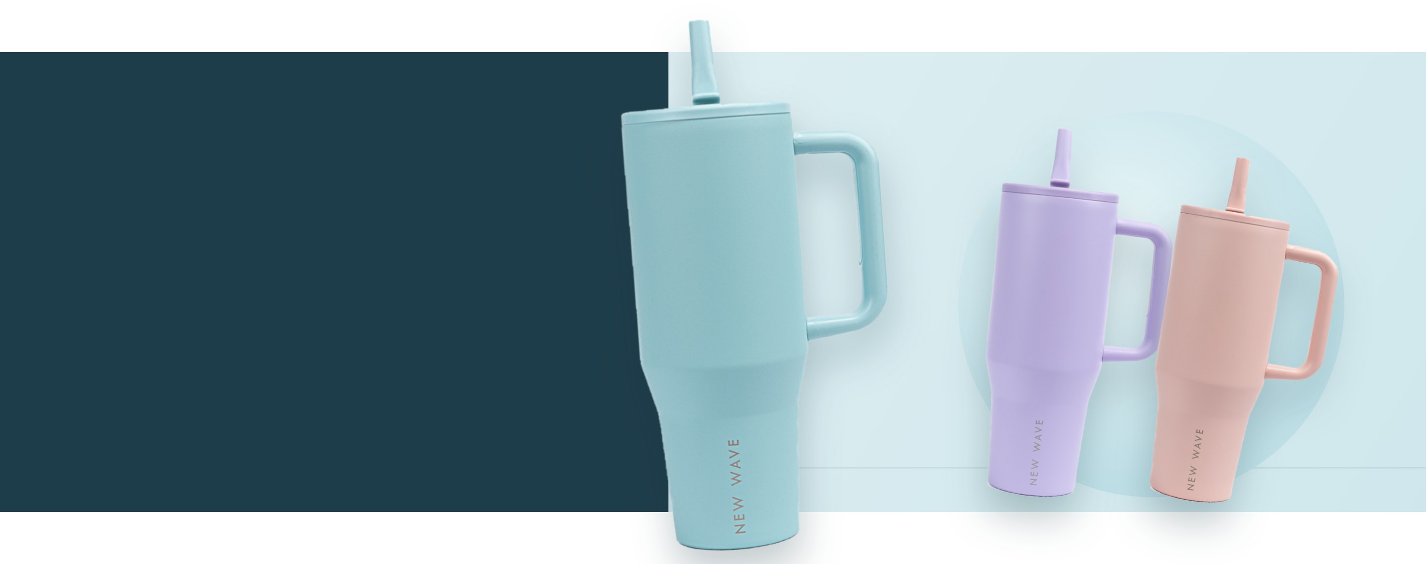 Straw Big Tumbler New Wave en sky blue, morado y rosado