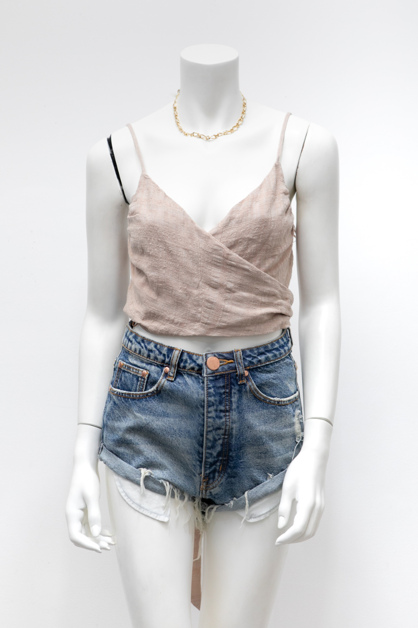 Blusa Crop Wrap Around Oatmeal – foto 1