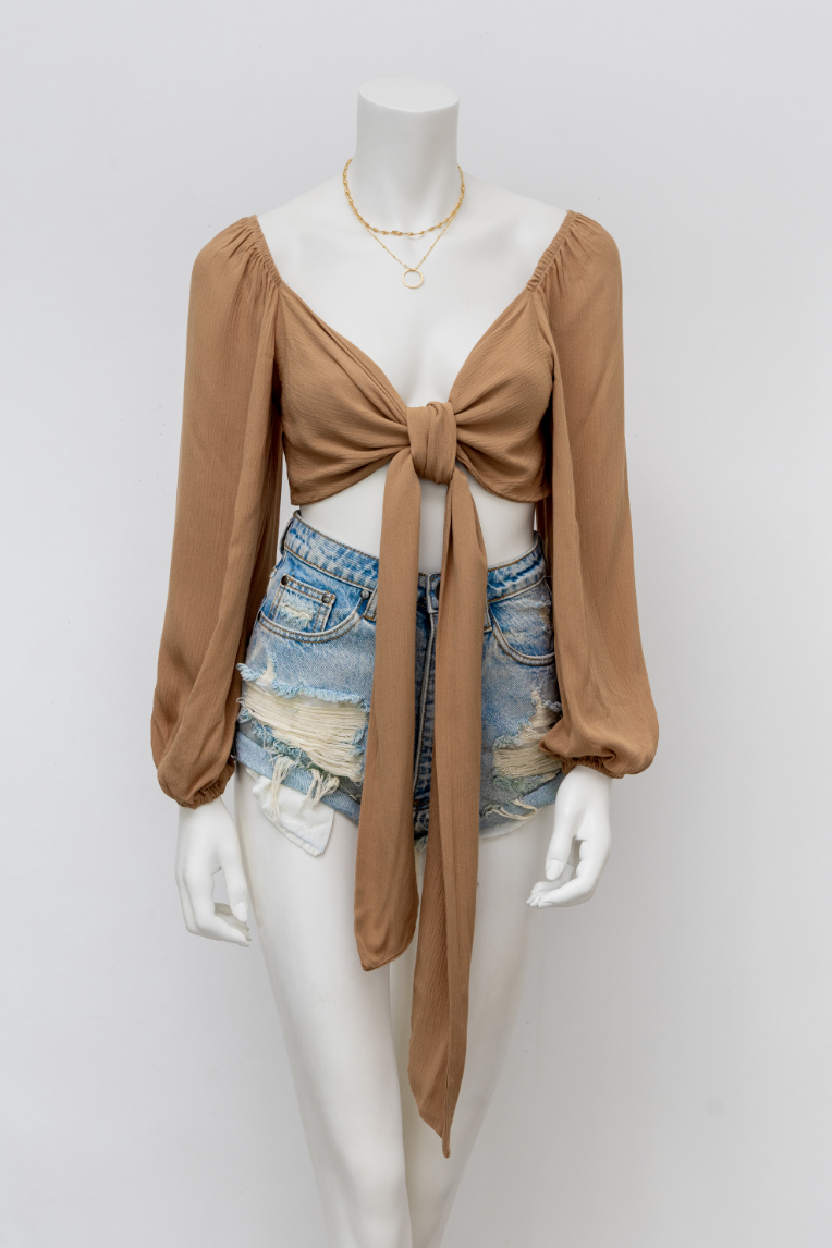 Blusa Crop Front Tie Camel – foto 1