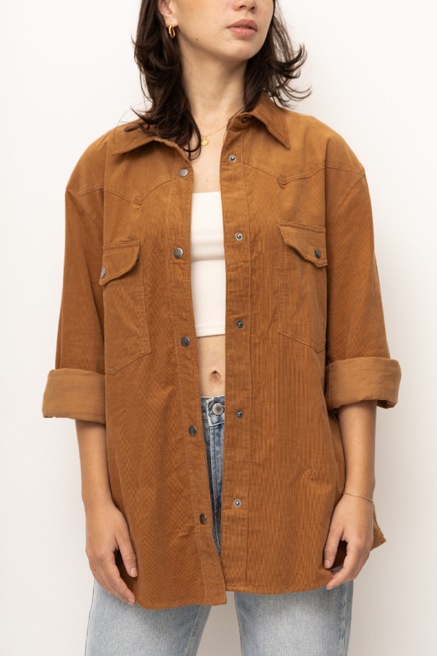 Shacket Oversized Pocket Corduroy Caramel