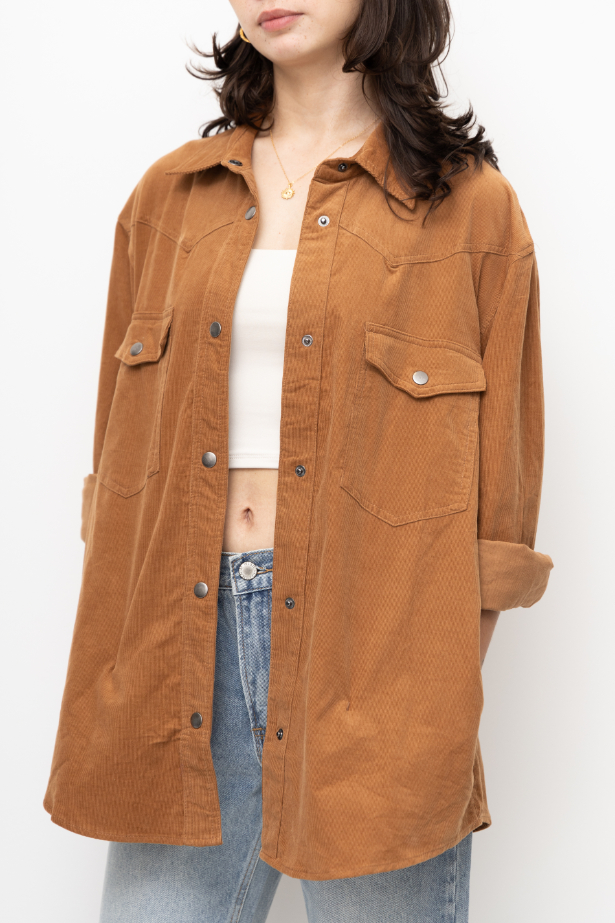 Shacket Oversized Pocket Corduroy Caramel