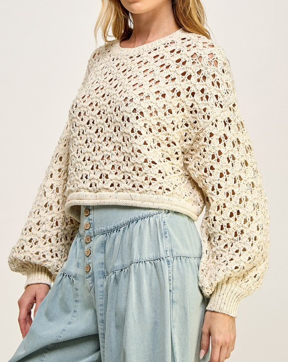 Sweater Crop Crochet Mesh  Natural