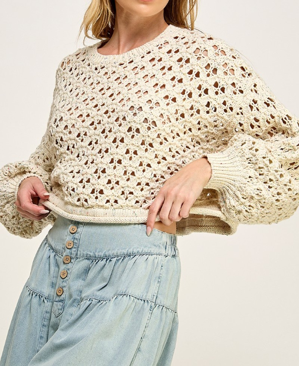 Sweater Crop Crochet Mesh Natural – foto 3